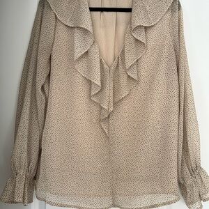 LOFT Cream Ruffled Bib Collar Blouse